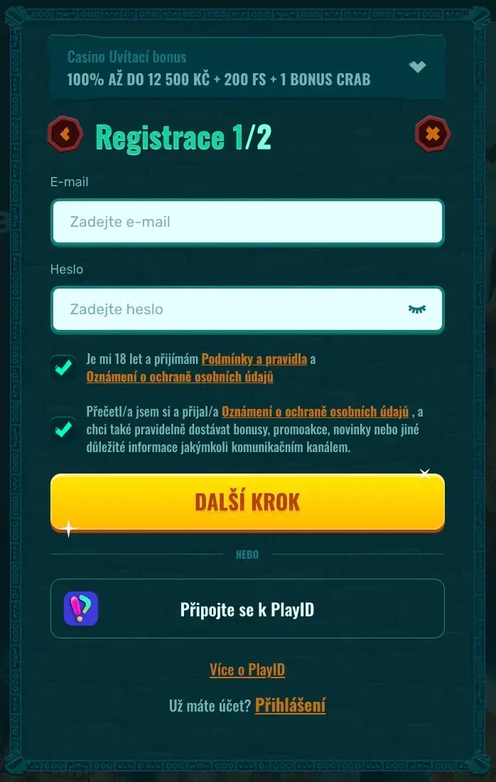 Registrace v Spinanga casino
